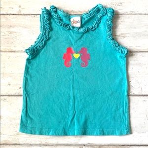 Girls 3T Tank Top Sleeveless Summer Shirt Ruffles Hem Seahorse Heart Print Sz 3